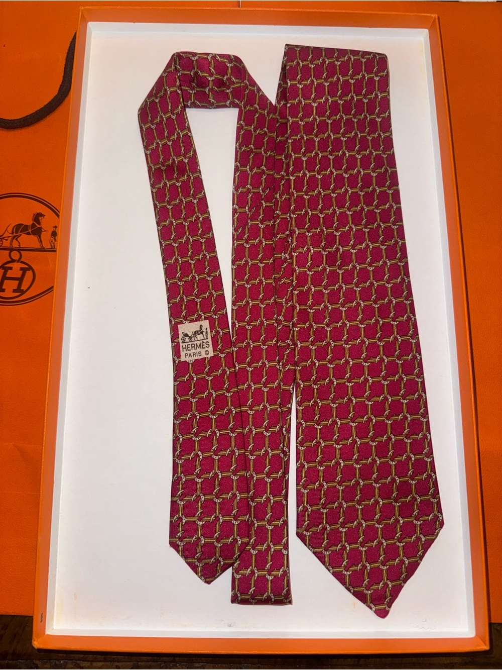 Hermes Red Tie Horse Shoe Pattern
